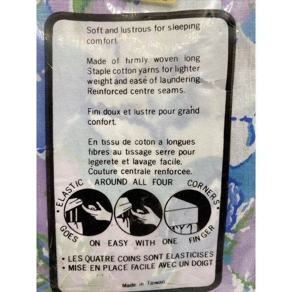 Sears Elasto-Fit Twin Fitted Sheet 39” X 75” Flower Power Mod MCM Blue Purple - Picture 7 of 14